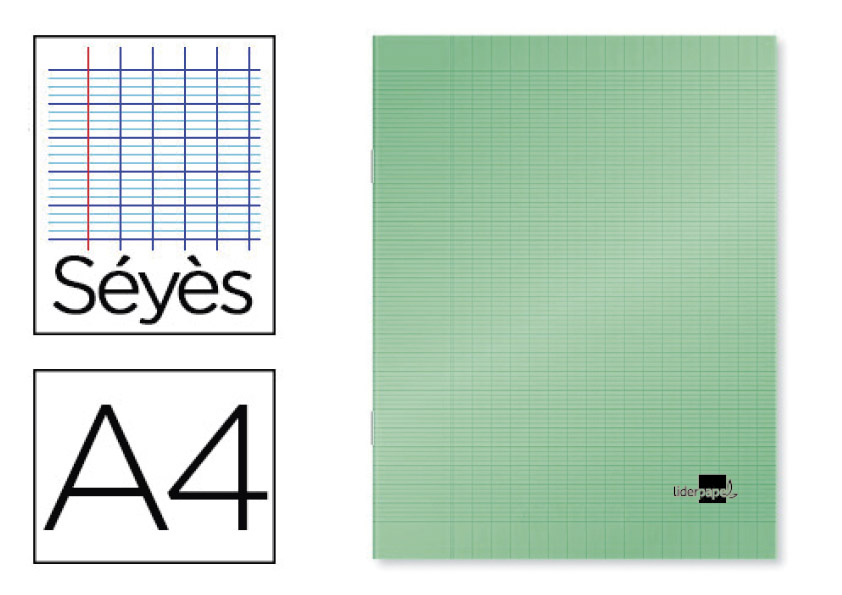 CAHIER PIQU LIDERPAPEL COUVERTURE PLASTIQUE SOUPLE A4 21X29,7CM 96 PAGES SYS COLORIS VERT