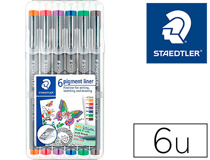 STYLO-FEUTRE STAEDTLER PIGMENT LINER TECHNIQUE TRAIT 0.5MM POINTE CALIBRE BAGUE POCHETTE 6 COULEURS ASSORTIES