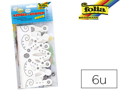 COURONNE FOLIA POUR ENFANTS 3 FORMES ASSORTIES COLORIS BLANC PAQUET DE 6 PICES