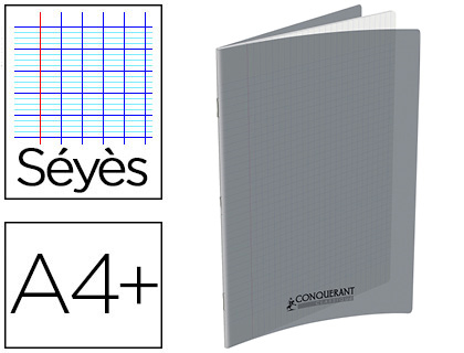 CAHIER AGRAF CONQURANT POLYPROPYLNE A4+ 24X32CM 48 PAGES SYS 90G COLORIS GRIS