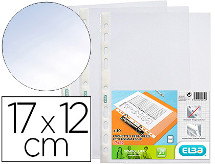 POCHETTE ELBA PERFORE POLYPROPYLNE TRANSPARENT LISSE 17X12CM INCOLORE BANDE RENFORCE SACHET 10 UNITS