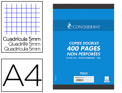 COPIE DOUBLE CONQURANT SEPT A4 21X29,7CM 400P 5X5MM NON PERFORES