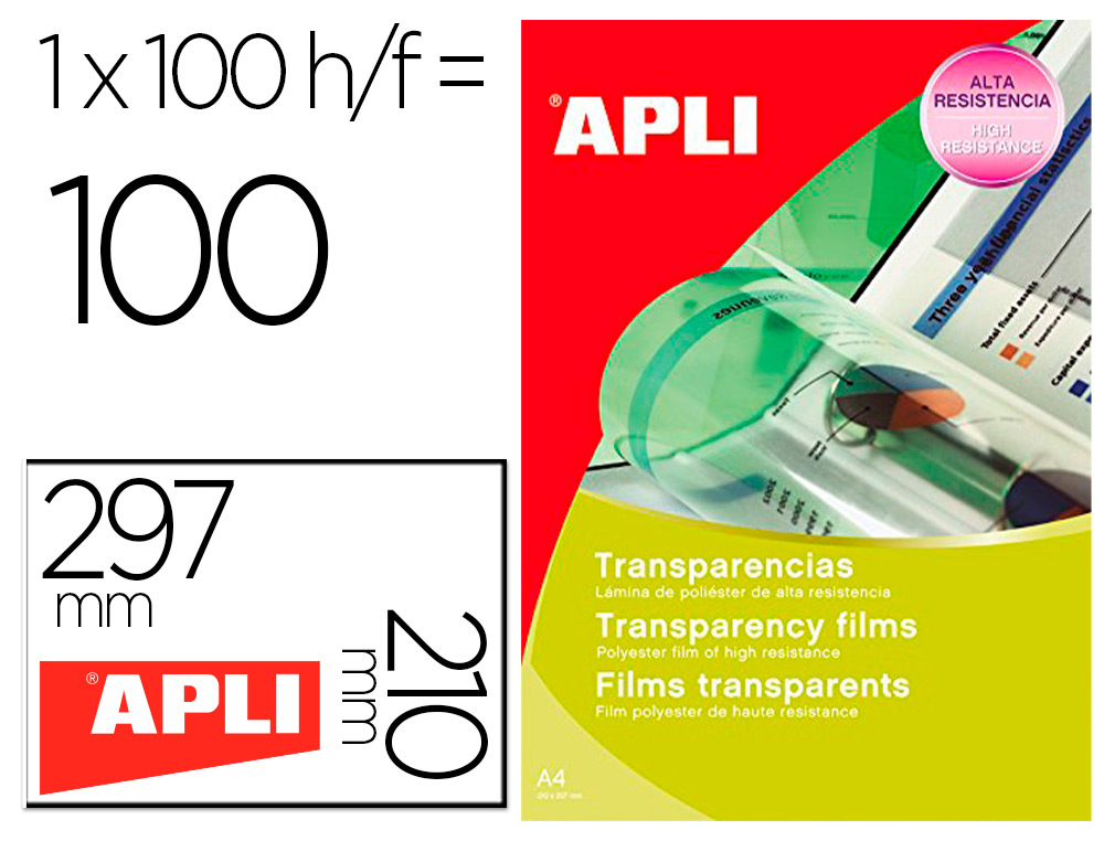 FILM TRANSPARENT APLI A4 POUR PHOTOCOPIEUR BOTE 100 FEUILLES