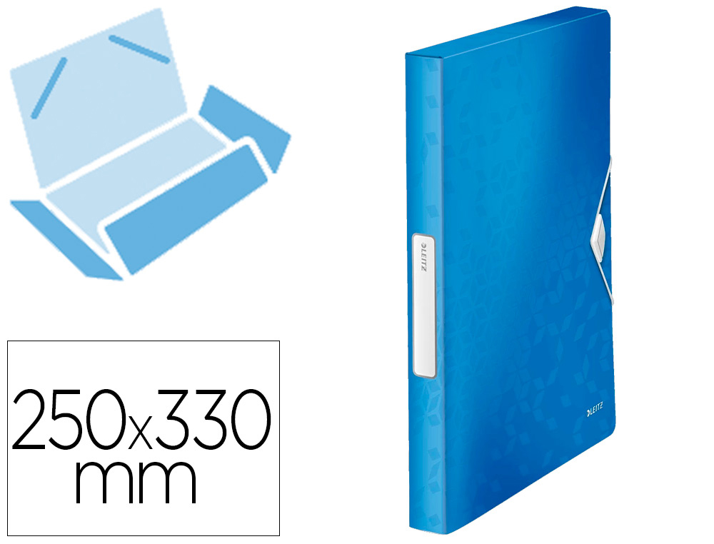 BOTE CLASSEMENT LEITZ WOW POLYPROPYLNE 250X330MM DOS 30MM FERMETURE LASTIQUE TIQUETTE COLORIS BLEU