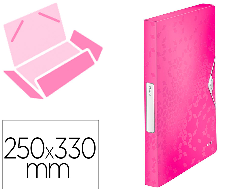 BOTE CLASSEMENT LEITZ WOW POLYPROPYLNE 250X330MM DOS 30MM FERMETURE LASTIQUE TIQUETTE COLORIS ROSE