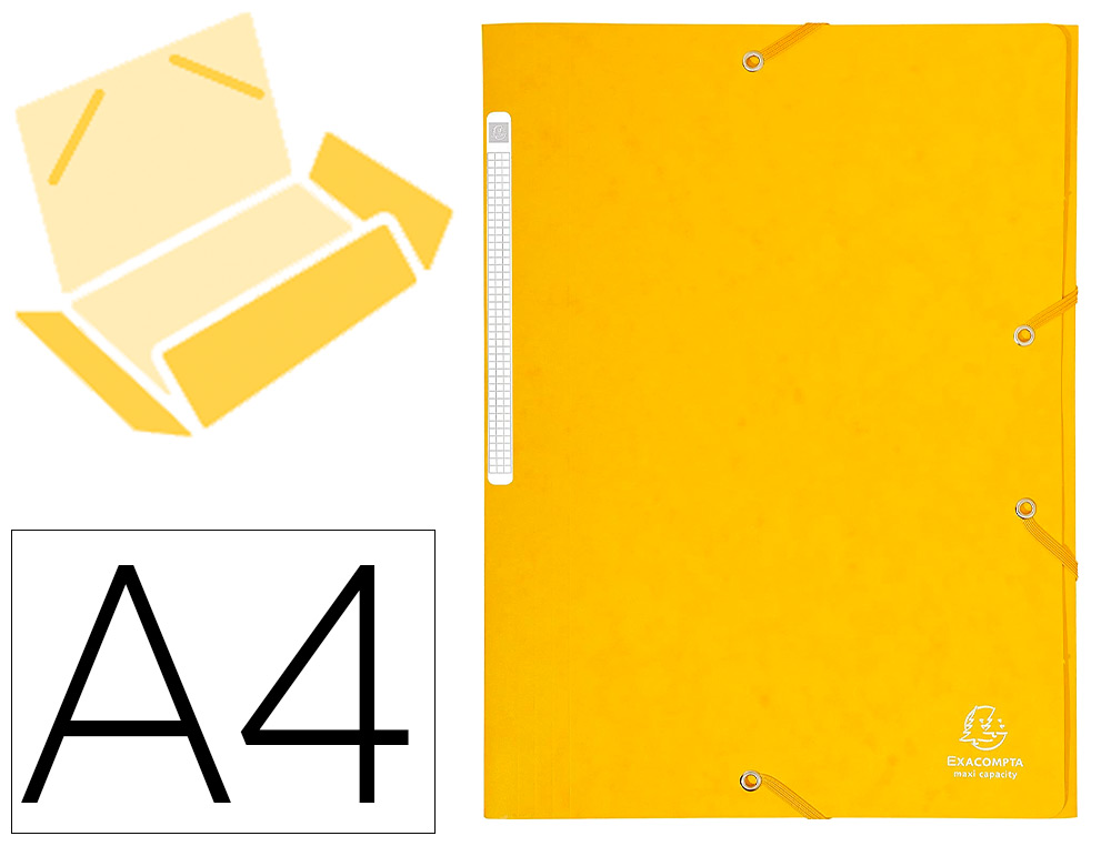CHEMISE 3 RABATS EXACOMPTA MAXI CAPACITY CARTE LUSTRE 5/10E FORMAT A4 24X32CM DOS 35MM LASTIQUE COLORIS JAUNE