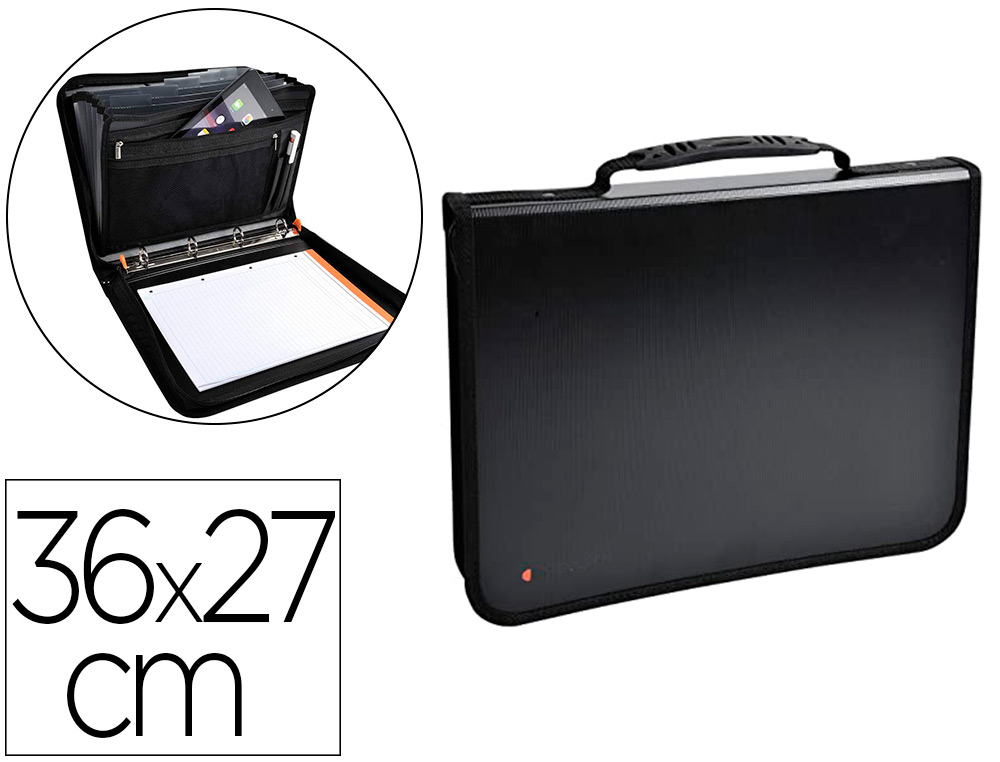 CONFRENCIER EXACOMPTA EXAFOLDER 4 ANNEAUX POLYPROPYLNE TRIEUR PORTE-STYLO POIGNE FERMETURE ZIPPE 36X27CM NOIR