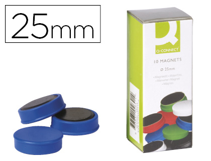 AIMANT Q-CONNECT RECOUVERT PLASTIQUE RIGIDE 25MM TOUTES SURFACES MTALLIQUES COLORIS BLEU BLISTER