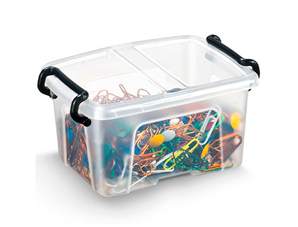 BOITE RANGEMENT CEP POLYPROPYLENE COUVERCLE       CLIPSE AMOVIBLE 2 POIGNEES    12,5X9,8X6,7CM COLORIS