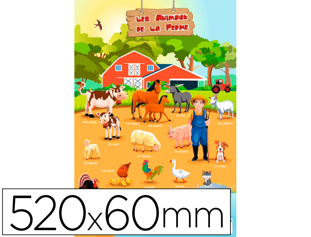 POSTER PEDAGOGIQUE BOUCHUT GRANDREMY ANIMAUX DE LA FERME 520X760MM PELLICULE EFFACABLE A SEC