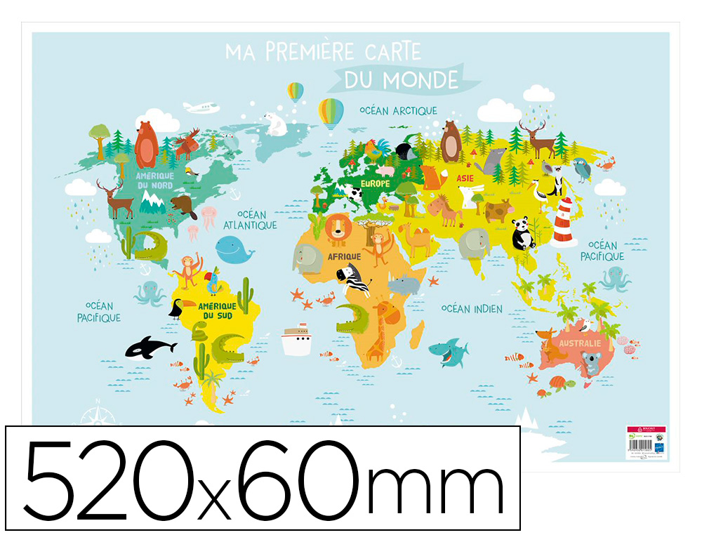 POSTER PEDAGOGIQUE BOUCHUT GRANDREMY MA PREMIERE CARTE   DU MONDE 520X760MM PELLICULE  EFFACABLE A SEC