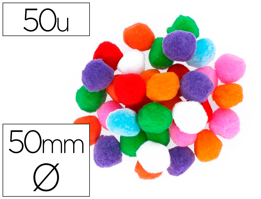 POMPONS FONTORPIN POLYPROPYLENE GRANDE TAILLE   50MM MIX COULEURS ASSORTIES   50 UNITES