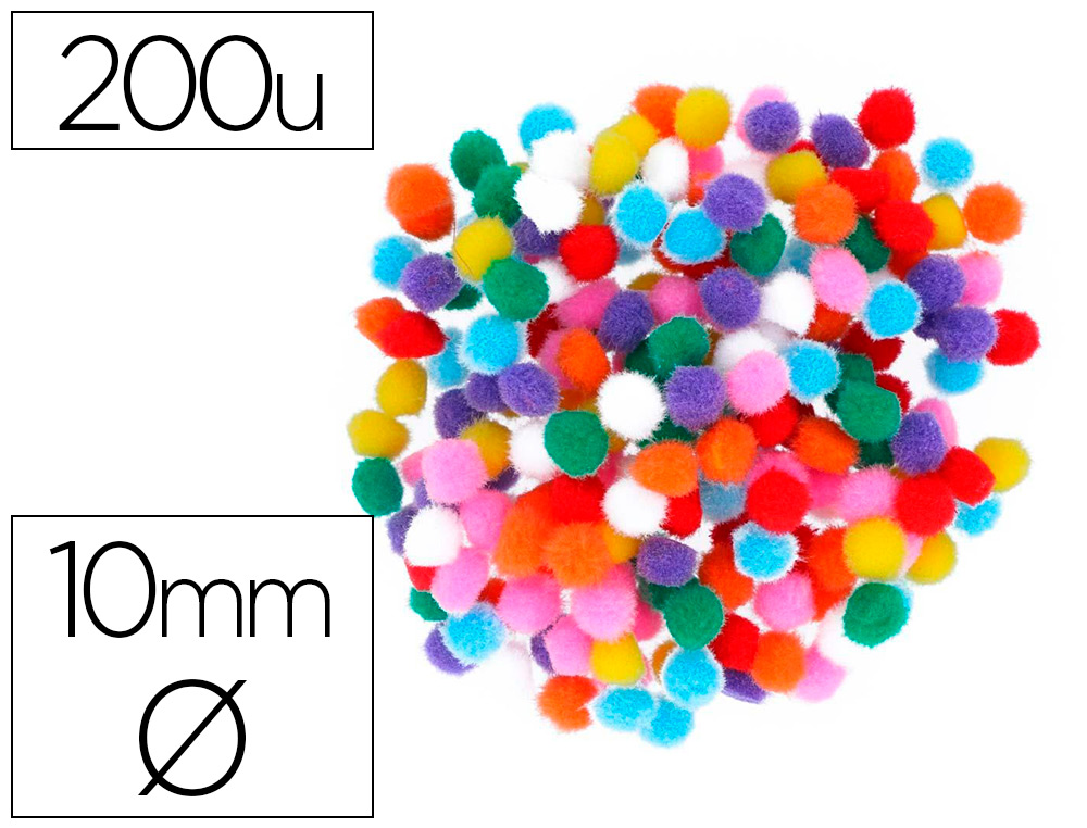 POMPONS FONTORPIN POLYPROPYLENE PETITE TAILLE   10MM MIX COULEURS ASSORTIES   200 UNITES