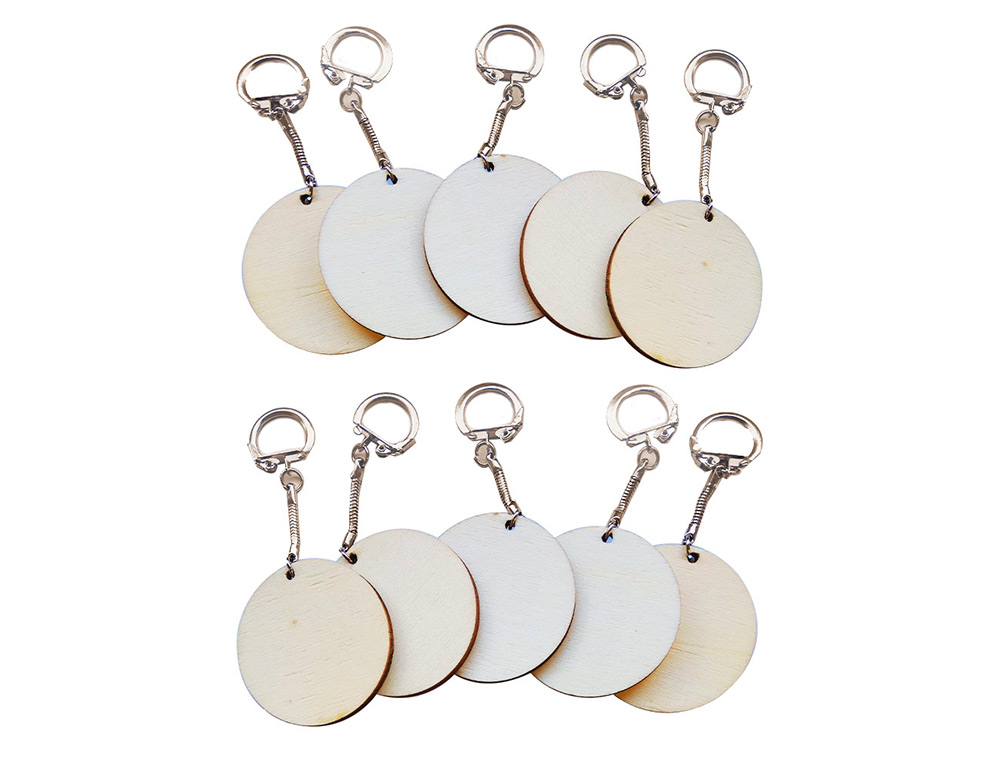 PORTE-CLEFS ROND EN BOIS A DECORER DIAMETRE 55MM LOT 10  UNITES