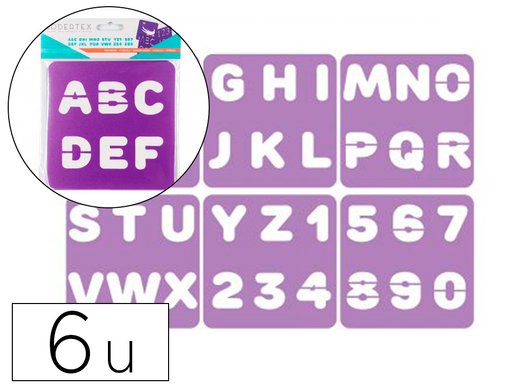 POCHOIRS SODERTEX CHIFFRES ET LETTRES EN PLASTIQUE          INCASSABLE 5MM 140X140MM 6    PCS COLORIS ASSORTI