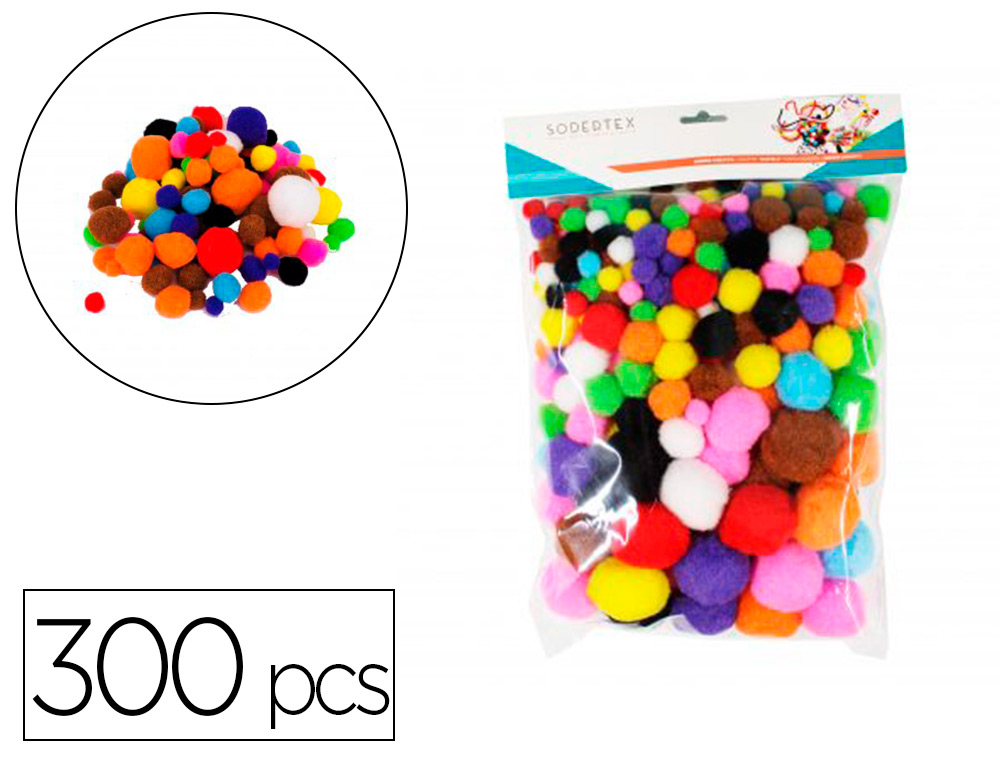 POMPONS SODERTEX POLYPROPYLENE 3 TAILLES 300   PCS 10 COLORIS