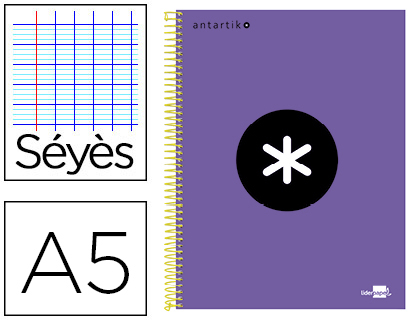 CAHIER SPIRALE LIDERPAPEL ANTARTIK A5 240P 100G COUVERTURE REMBORDE SYS MICROPERFOR   COLORIS VIOLET