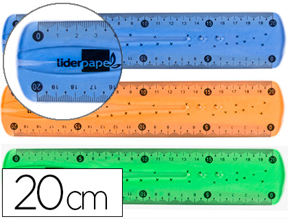 REGLE SCOLAIRE LIDERPAPEL INCASSABLE PLASTIQUE          FLEXIBLE TRANSPARENT COLORIS  ASSORTIS 20CM