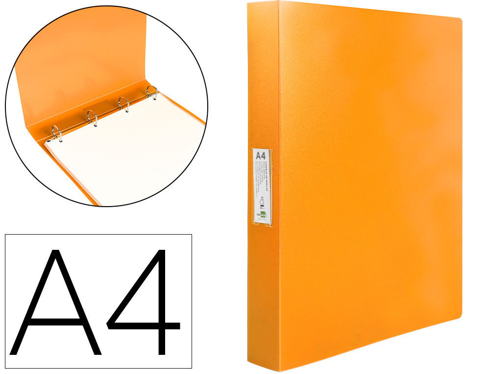 CLASSEUR LIDERPAPEL 4 ANNEAUX 25MM A4 260X315MM             POLYPROPYLENE DOS 40MM        PORTE-CARTES VISITE  COLORIS