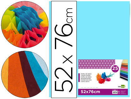 PAPIER DE SOIE LIDERPAPEL 52X76CM 18G/M2 UNICOLORE BLEU CIEL SACHET 25F