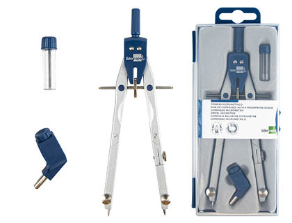 COMPAS LIDERPAPEL MICROMTRIQUE ARTICUL 2 BRANCHES CIRCONFRENCE 38CM LONGUEUR 17CM BAGUE MINES 2MM TUI