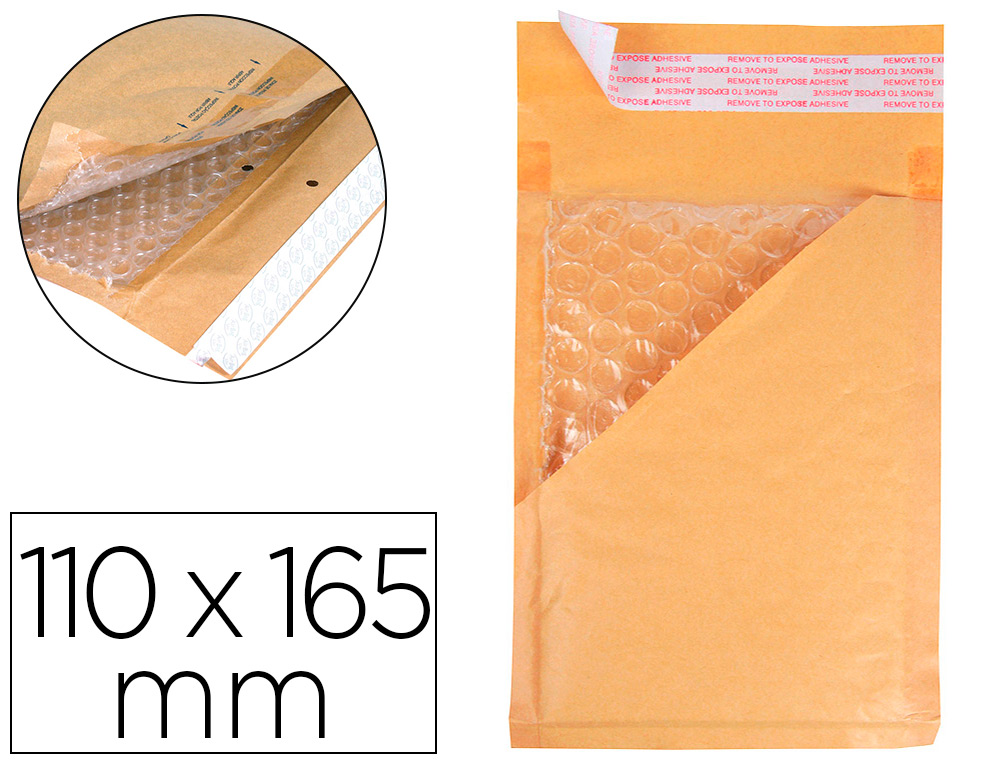POCHETTE BULLES D'AIR Q-CONNECT 110X165MM 82G KRAFT MATELASSE RABAT DROIT         AUTO-ADHESIVE SANS FENETRE
