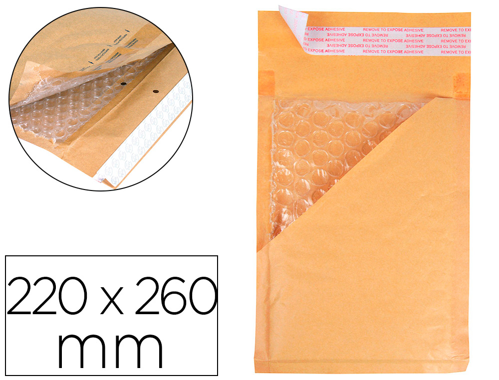 POCHETTE BULLES D'AIR Q-CONNECT 220X260MM 82G KRAFT MATELASSE RABAT DROIT         AUTO-ADHESIVE SANS FENETRE