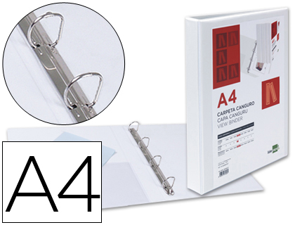 CLASSEUR KANGOUROU LIDERPAPEL 4 ANNEAUX 25MM 283X320MM DOCUMENT A4 PLASTIQUE DOS 40MM COLORIS BLANC