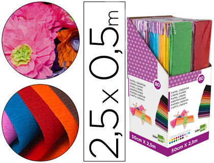 PAPIER CRPON CELLOPHANE LIDERPAPEL 50CMX2.50M PRSENTOIRE 80U COLORIS ASSORTIS