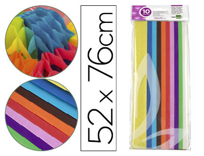 PAPIER DE SOIE LIDERPAPEL 52X76CM 18G/M2 COLORIS ASSORTIS SACHET 10F