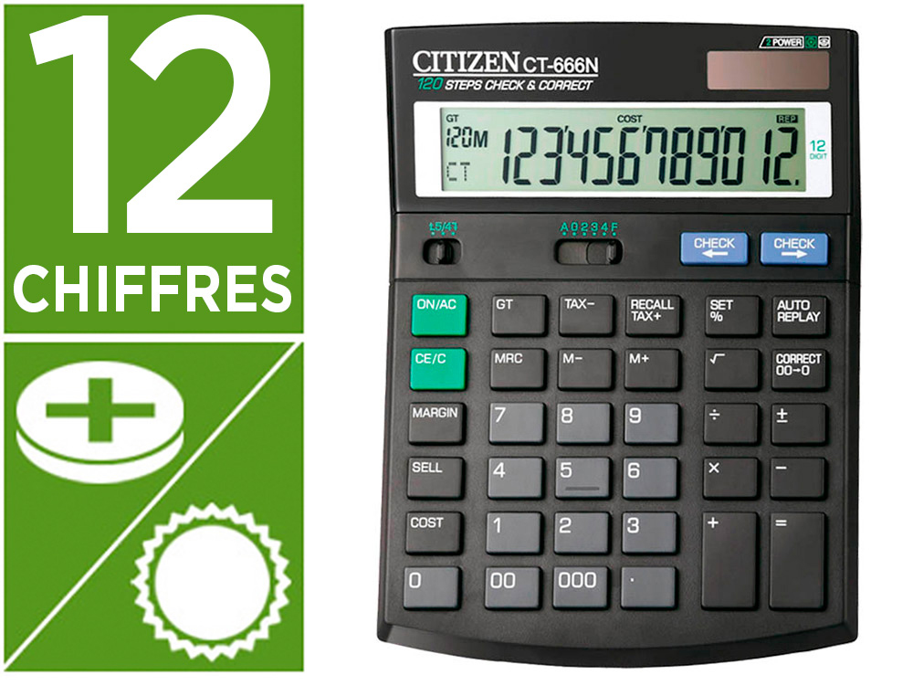 CALCULATRICE CITIZEN BUREAU CT-666N ADDITION SOUSTRACTION MMOIRE MARGE BNFICIAIRE PRIX REVIENT 188X142X37MM 195G