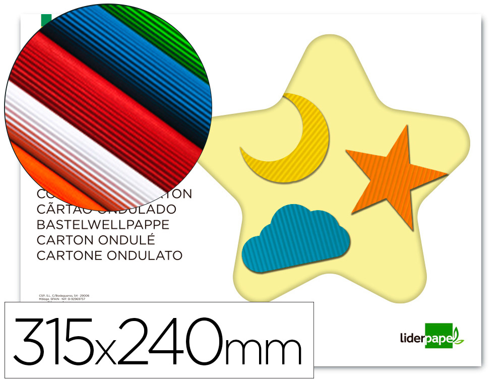 CARTON ONDUL LIDERPAPEL A4+ 24X31,5CM 160G/M2 COLORIS ASSORTIS BLOC 10F