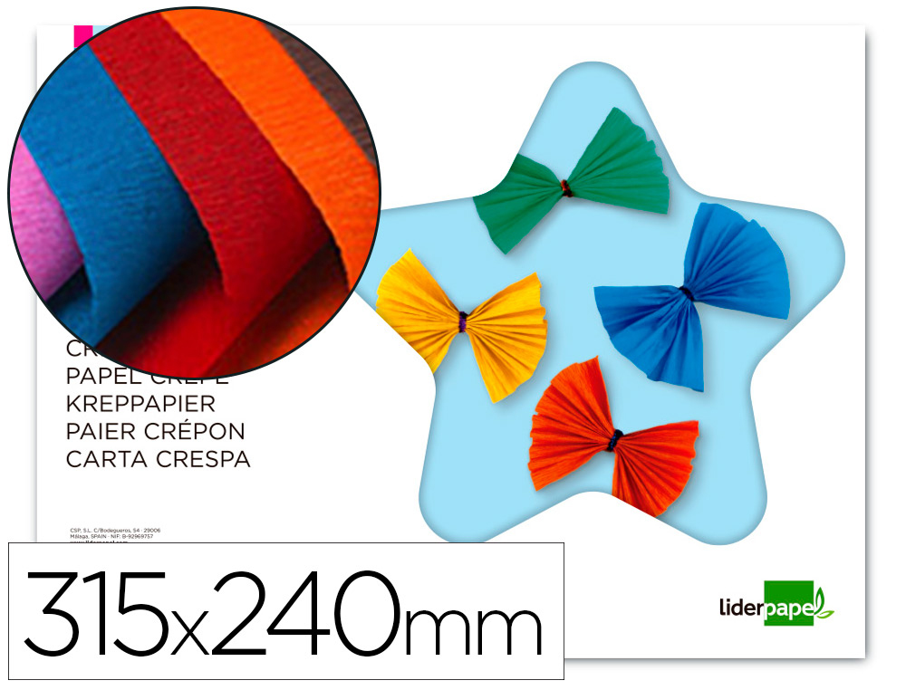 PAPIER CRPON LIDERPAPEL 34G/M2 FORMAT A4+ 240X315MM 10 COLORIS ASSORTIS BLOC 10 FEUILLES