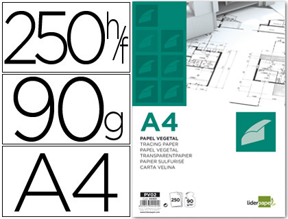PAPIER VGTAL LIDERPAPEL CALQUE HAUTE TRANSPARENCE SURFACE RGULIRE SATINE 90G/M2 A4 210X297MM