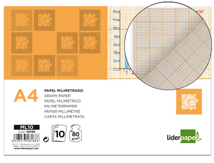 PAPIER MILLIMTR LIDERPAPEL 1MM 80G/M2 FEUILLE A4 210X297MM MINIPACK 10F