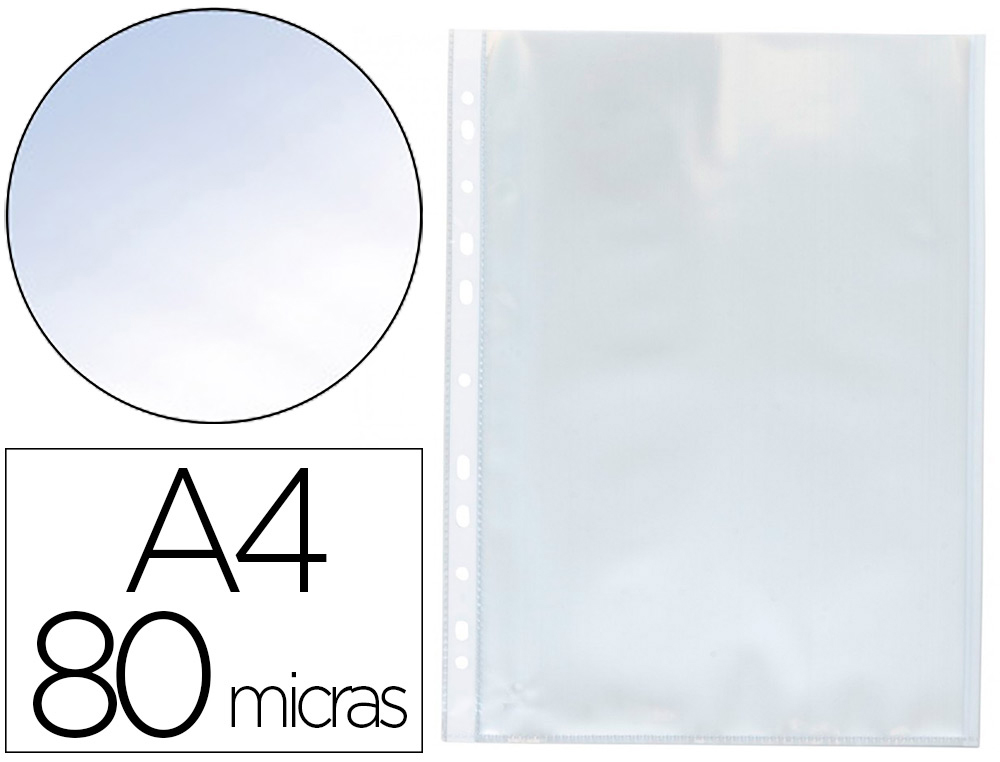 POCHETTE Q-CONNECT POLYPROPYLNE LISSE 8/100E PERFORE CRISTAL ANTISTATIQUE A4 210X297MM  SACHET 100 UNITES